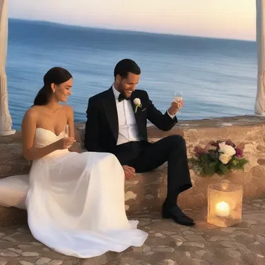 The lovers enjoyed a romantic evening by the sea, as they watered down their champagne to sip it slowly.