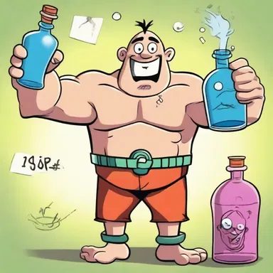 In the cartoon series, the character ingested a secret potion that increased the production of dopa in his body, giving him superhuman strength and abilities.