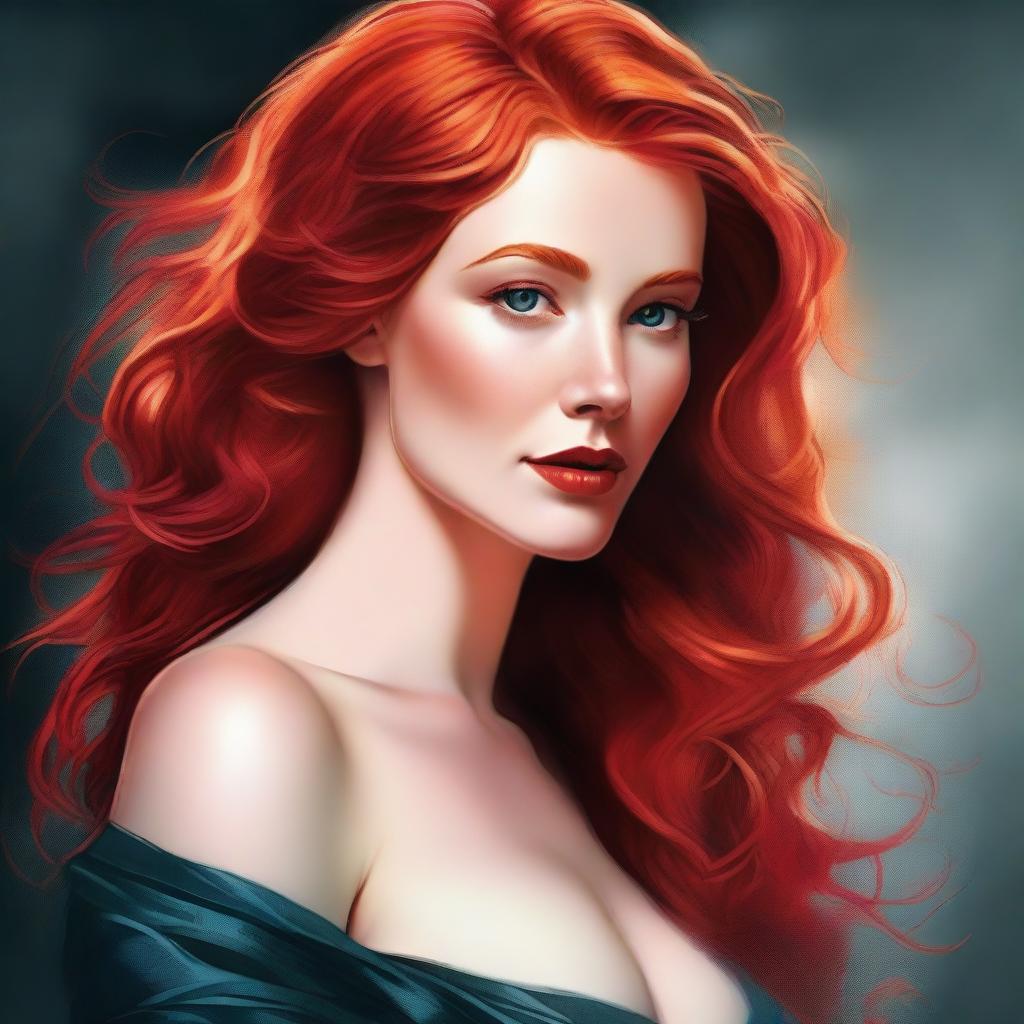 A digital art image of a stunning redhead woman