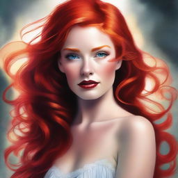 A digital art image of a stunning redhead woman