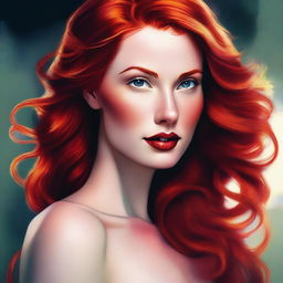 A digital art image of a stunning redhead woman