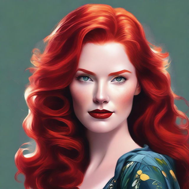 A digital art image of a stunning redhead woman