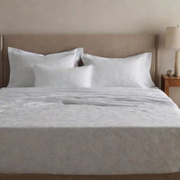 A fabric ensemble of beautifully designed and high-quality bedsheets on a king-sized bed in a warmly lit room