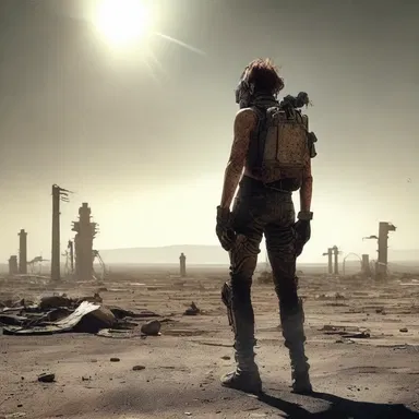 In the science fiction novel, the protagonist wandered aimlessly through the post-apocalyptic wasteland, bared head exposed to the scorching sun.
