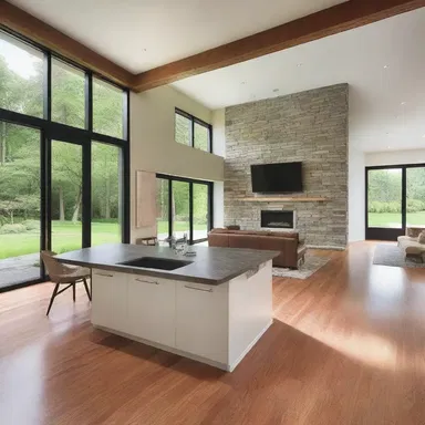 The open floor plan of the house obviates the need for unnecessary dividing walls.