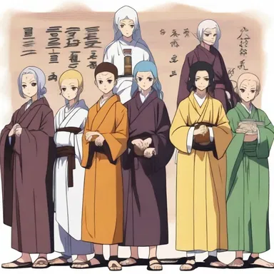 The anime series showcased a group of characters with unique monastic habits, each representing their specialized skills and abilities.