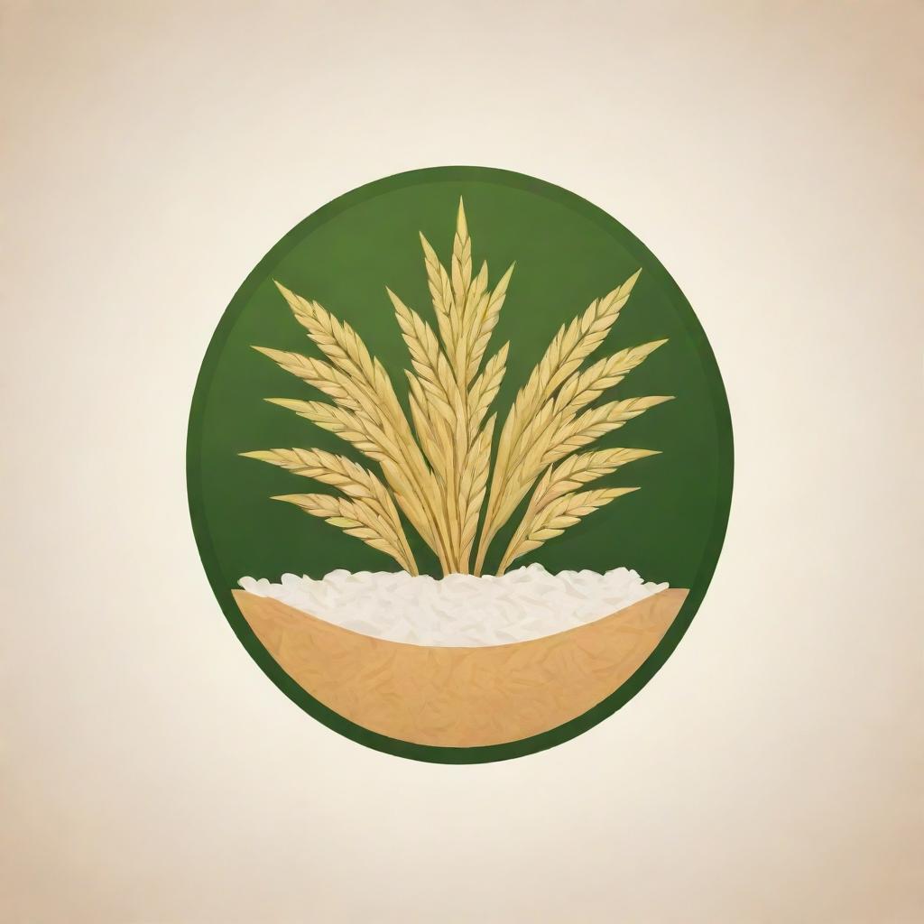 Design a professional and unique logo showing a heap of rice grains or a rice plant. It should portray agriculture, fresh produce, and strength for a rice selling business.