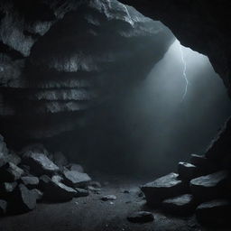 An ancient, eerie, desolate cave shrouded in darkness with thunder rumbling through an ominous night sky. Haunting sounds of Old Aghoras chanting echo through the atmosphere, eliciting spine-tingling shivers.