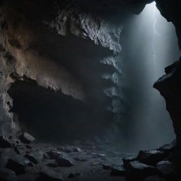 An ancient, eerie, desolate cave shrouded in darkness with thunder rumbling through an ominous night sky. Haunting sounds of Old Aghoras chanting echo through the atmosphere, eliciting spine-tingling shivers.