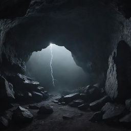 An ancient, eerie, desolate cave shrouded in darkness with thunder rumbling through an ominous night sky. Haunting sounds of Old Aghoras chanting echo through the atmosphere, eliciting spine-tingling shivers.