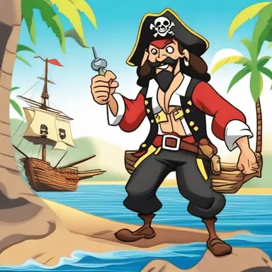 In the cartoon, the buccaneer pirate sailed the seven seas in search of buried treasure.