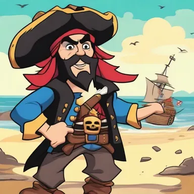 In the cartoon, the buccaneer pirate sailed the seven seas in search of buried treasure.