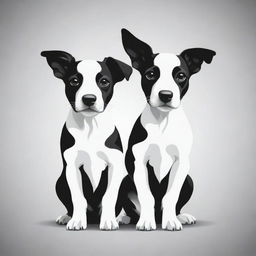 Create a high contrast, black and white vector-style image of a two-headed dog. The design should be simple, flat, and contain line art. The background should be white.