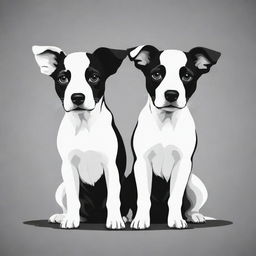 Create a high contrast, black and white vector-style image of a two-headed dog. The design should be simple, flat, and contain line art. The background should be white.