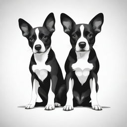 Create a high contrast, black and white, vector-style image of a two-headed dog. The design should be simple and flat, in a line art style, with a white background.