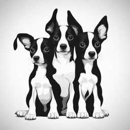 Create a high contrast, black and white, vector-style image of a two-headed dog. The design should be simple and flat, in a line art style, with a white background.