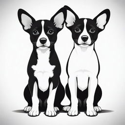 Create a high contrast, black and white, vector-style image of a two-headed dog. The design should be simple and flat, in a line art style, with a white background.