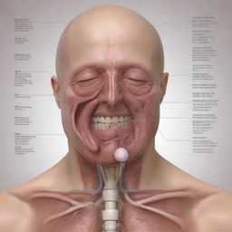 Create a detailed, educational diagram of the human speech organs such as the lungs, vocal cords, tongue, lips, teeth, and others. Each organ should be distinctively labeled, and complimentary descriptions of their individual functions should be included.