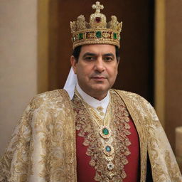 President Elsisi dressed as a royal king, donning a luxurious and intricate regalia with a majestic crown.