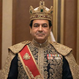 President Elsisi dressed as a royal king, donning a luxurious and intricate regalia with a majestic crown.