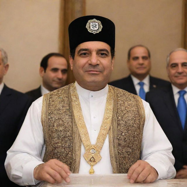 President Elsisi wearing traditional Jewish attire and celebrating Jewish customs.