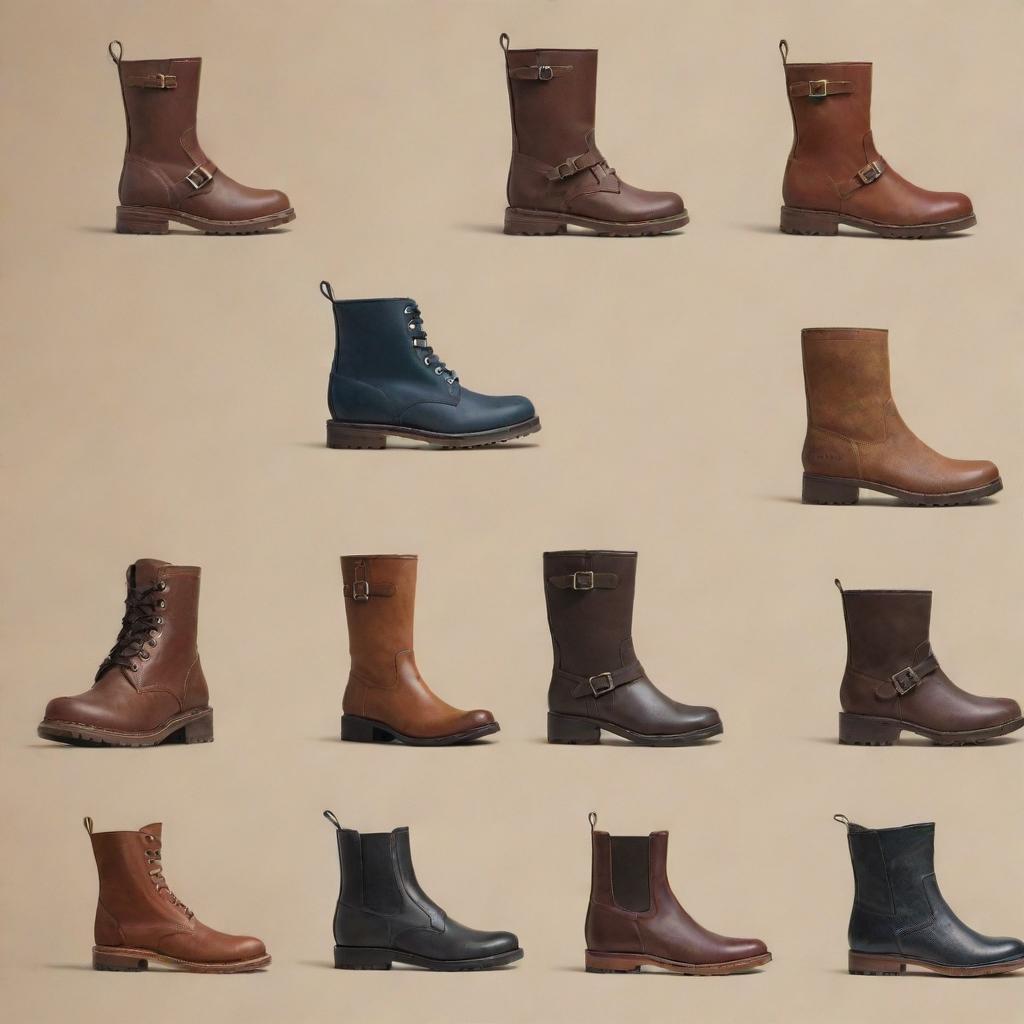 A stylish website banner showcasing a diverse selection of high-quality boots from top brands.