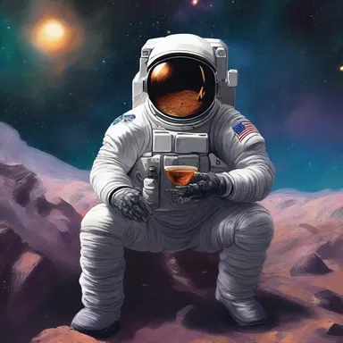 In the distant future, an astronaut enjoys a glass of whiskey on the rocks while exploring undiscovered galaxies.