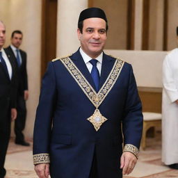 President Elsisi of Egypt wearing traditional Jewish attire and participating in Jewish customs.