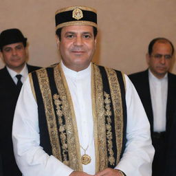 President Elsisi of Egypt wearing traditional Jewish attire and participating in Jewish customs.