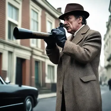 In the movie, the detective uses a powerful telescope with a reticule to solve the mysterious crime.