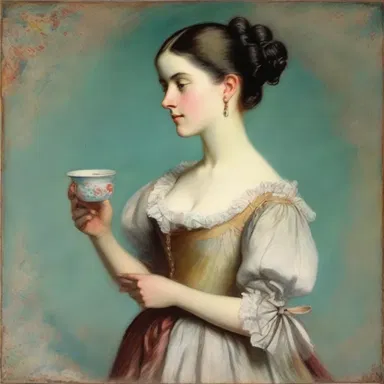 The painting depicted a woman holding a reticule in her hand, adding a touch of elegance to the artwork.