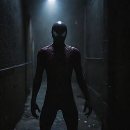 A terrifying depiction of Spiderman in a dark, eerie setting.