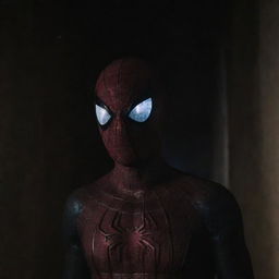 A terrifying depiction of Spiderman in a dark, eerie setting.