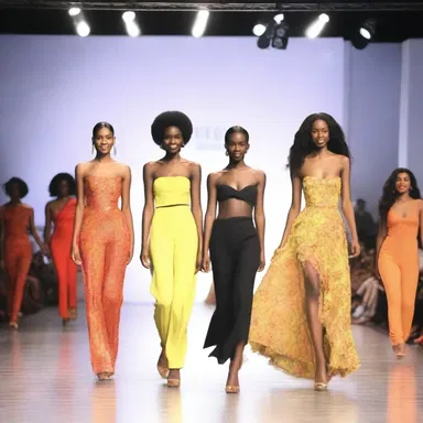 The fashion show exuded a sense of joviality as the models walked down the runway with bright smiles and lively music playing in the background.