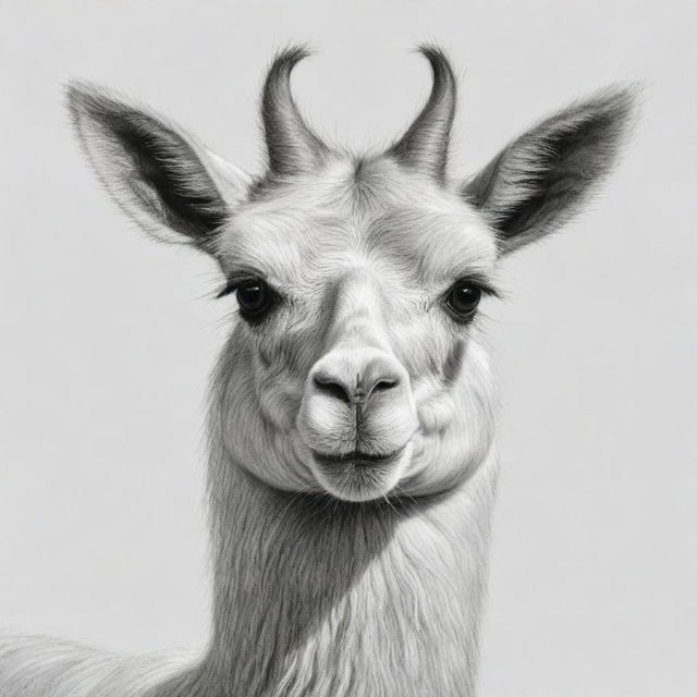 A detailed black-and-white sketch of a lama