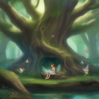 In the magical world of Elvoria, fairies find comfort and protection in the enchanted grove, a perfect nesting place amidst the ancient trees.