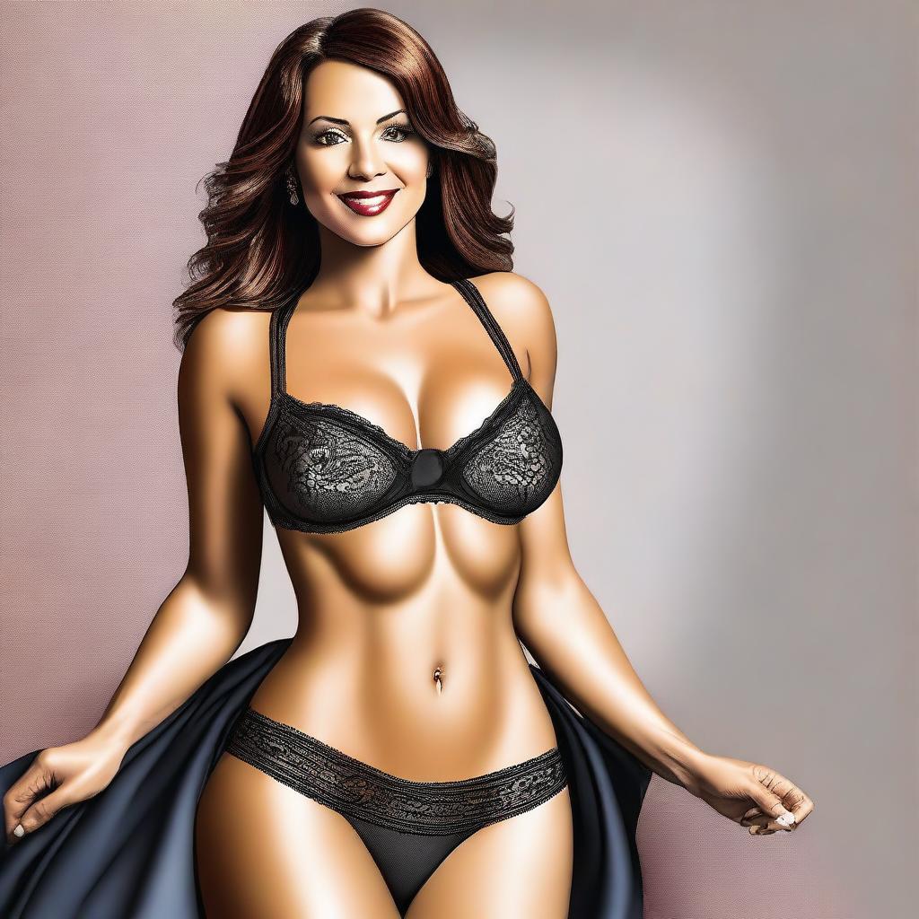 A digital art of a sophisticated 45-year-old teacher, dressed in tasteful lingerie