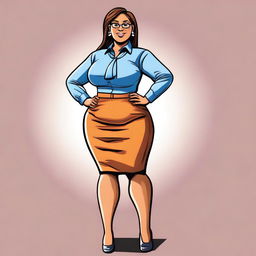 A high-quality digital art representation of a teacher with a curvaceous figure, wearing a skirt