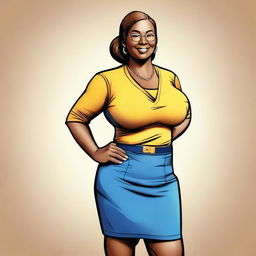 A high-quality digital art representation of a teacher with a curvaceous figure, wearing a skirt