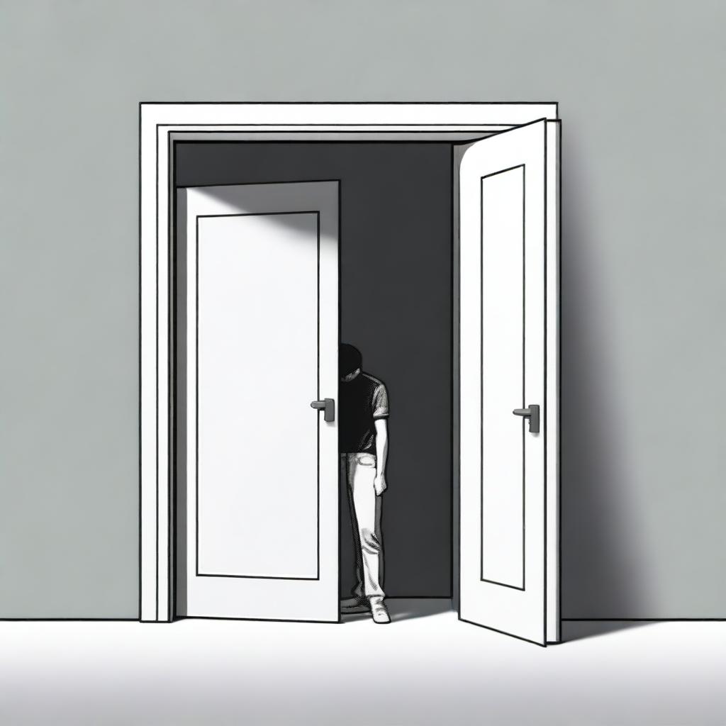 A high-quality digital art image featuring two contrasting doors