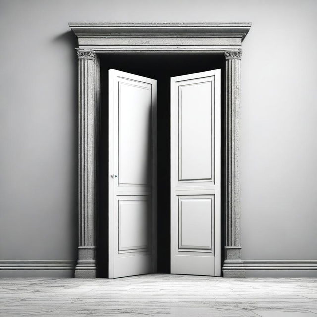 A high-quality digital art image featuring two contrasting doors