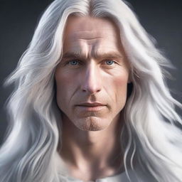 A high-quality digital art image featuring a white man with long, flowing hair