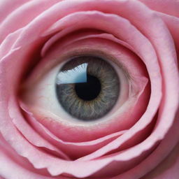 A captivating image showing a human eye where the eyeball is intriguingly replaced by a close-up view of a beautiful pink rose.