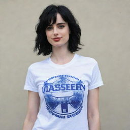 Actress Krysten Ritter wearing a T-shirt of the Al Nasser football team