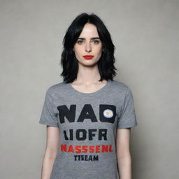 Actress Krysten Ritter wearing a T-shirt of the Al Nasser football team