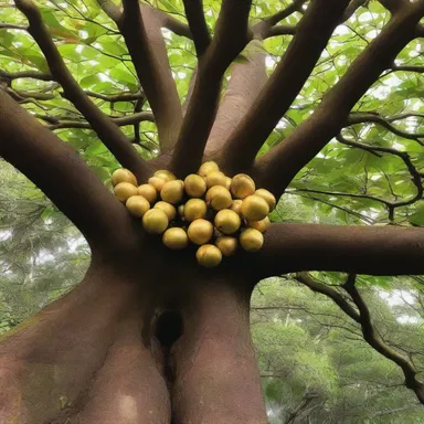 In the enchanted forest, there was a magical tree that grew golden macadamia nuts.