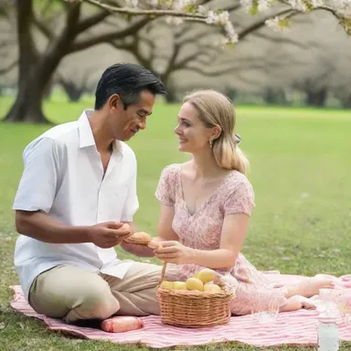 The couple went on a picnic and shared a bag of macadamia nuts, feeding them to each other under the blossoming macadamia nut tree.