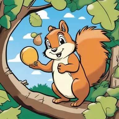 In the comic strip, the squirrel character was depicted collecting macadamia nuts from the macadamia nut tree for the upcoming winter.