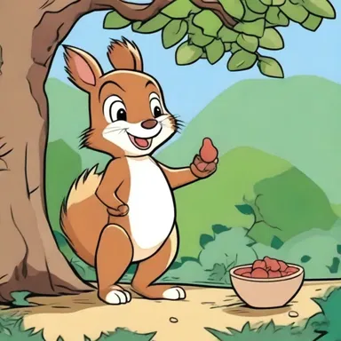 In the comic strip, the squirrel character was depicted collecting macadamia nuts from the macadamia nut tree for the upcoming winter.