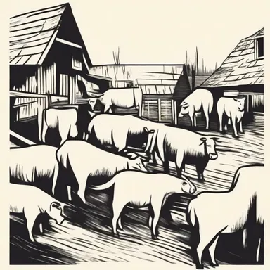 In George Orwell's novel 'Animal Farm', the process of collectivisation is depicted through the animals' attempt to run their own farm collectively.